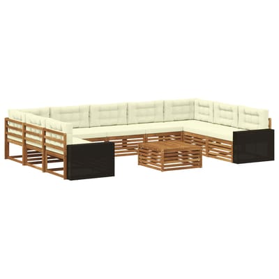vidaXL - Buiten - bank - set - 10 - st - Natuurlijk - en - Crème - Massief - Acacia - Hout