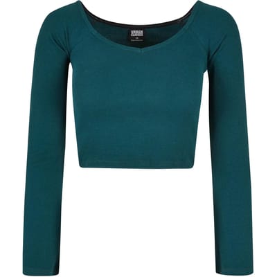 Dames t-shirt met lange mouwen en v-hals in Shorts ribstof Urban Classics