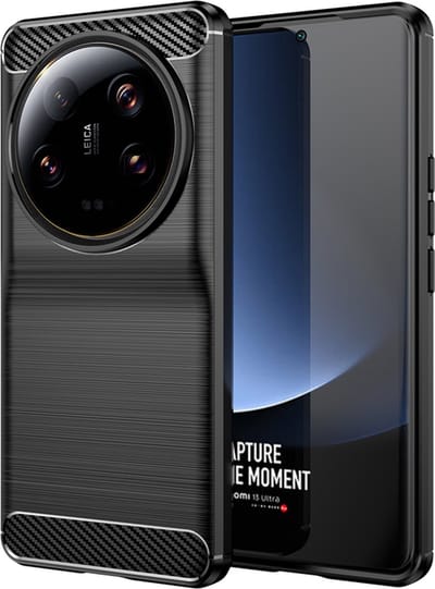MobyDefend Hoesje - Geschikt voor Xiaomi 13 Ultra - TPU Backcover - Geborstelde Metaal & Carbon-Look - Zwart