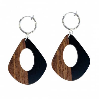 Klem oorbellen -Manon -hout -bruin -zwart -zilverkleur-geen gaatje-Charme bijoux