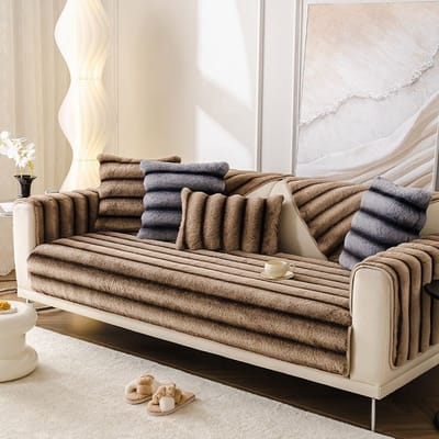 Gestreept Konijn Pluche Bankkussen Scandinavische Stijl Antislip Bankovertrek Winter Pluche Verdikt Kussen 70*70cm