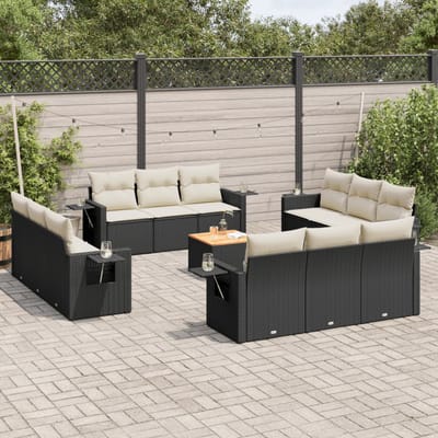 vidaXL - 13-delige - Loungeset - met - kussens - poly - rattan - zwart