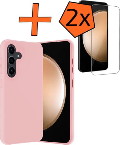 Hoes - Met 2x Screenprotector - Geschikt voor Samsung Galaxy S23 FE - Sterk & Shockproof - Back Cover - Siliconen Case - Telefoon Hoes - Lichtroze