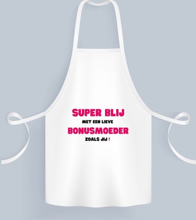 Akyol - super blij met een lieve bonusmoeder zoals jij Keukenschort - Mama - de liefste bonusmoeder - moeder cadeautjes - moederdag - verjaardag - geschenk - kado - 82 bij 71 cm