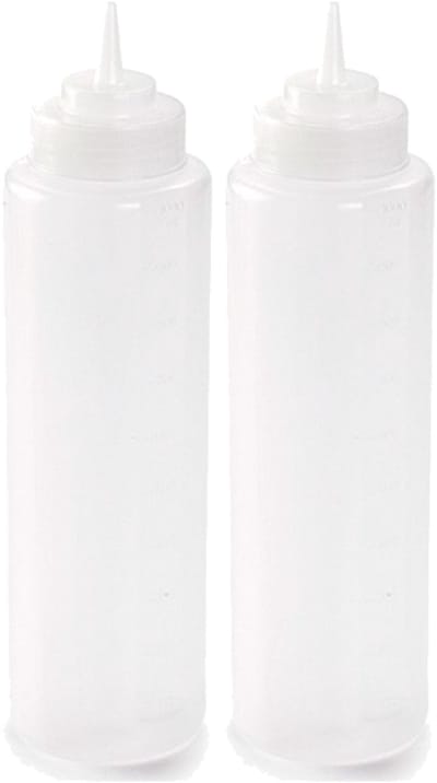 Plasticforte Doseerfles/sausfles - 2x stuks - kunststof - transparant - met schenktuit - 1000ml - 22 cm