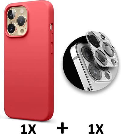 HB Hoesje Geschikt voor Apple iPhone 13 Pro - Rood / Camera Lens Glazen Screenprotector - Siliconen Back Cover