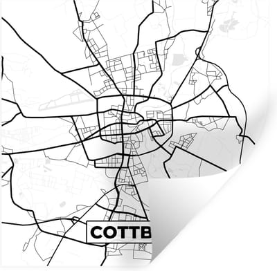Muurstickers - Sticker Folie - Cottbus - Plattegrond - Kaart - Stadskaart - 100x100 cm - Plakfolie - Muurstickers Kinderkamer - Zelfklevend Behang XXL - Zelfklevend behangpapier - Stickerfolie