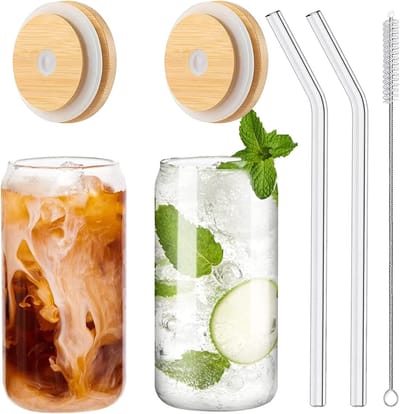 longziming 2 stuks Bubble Tea Glazen – 500ml – Met Deksel en Rietje– Cold Cups – Iced Coffee, Smoothie, Bier, Cocktail