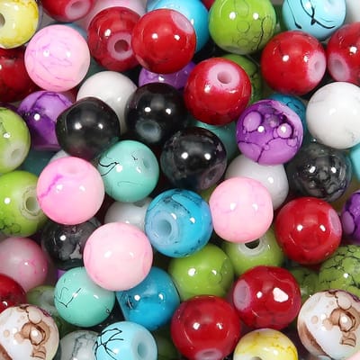 Famanu - Glaskralen marmereffect 6 mm 100 stuks – Ronde gemengde kleuren kralen – Voor sieraden maken