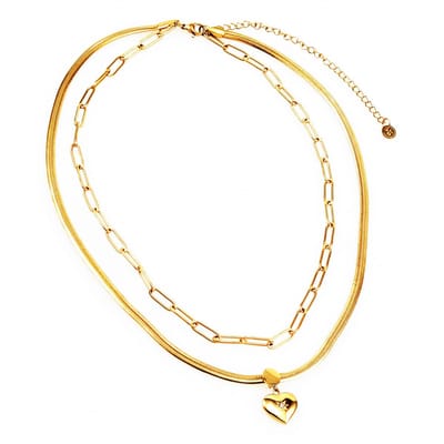 Dottilove 2 Laags Ketting Dames - Geel Gold Plated op RVS - Paperclip Ketting - Slang Ketting