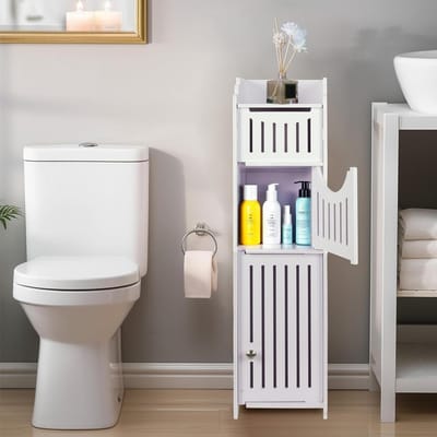Toiletpapierhouder Stand - Kleine badkameroplossing - Wit - Houdt badkamer georganiseerd - ShopVlot