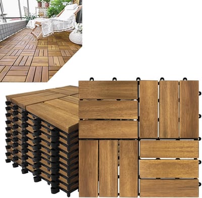 Houten Terrastegels - Balkontegels Kliksysteem - Tuin Patio - Acaciahout Kunststof Rooster - 30 x 30 cm - Type B
