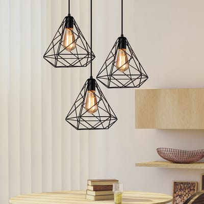 Vintage Hanglamp Industrieel 3 Lampen Kroonluchter Plafondlamp voor Slaapkamer Zwart