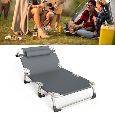 Camping Wieg - Opklapbed Volwassenen - Comfortabel Slapen - Verstelbare 4-Posities - Tot 180 kg - Grijs