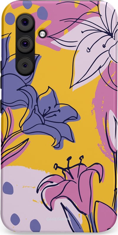 Casetastic Hoesje Geschikt voor Samsung A54 (5G) - Stijlvolle Beschermende Duo-layer Case - Paarse Lelie Kunst