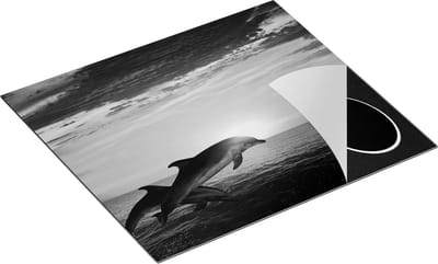 Chefcare Inductie Beschermer Twee Dolfijnen bij de Zonsondergang - Zwart Wit - 60x50 cm - Afdekplaat Inductie - Kookplaat Beschermer - Inductie Mat