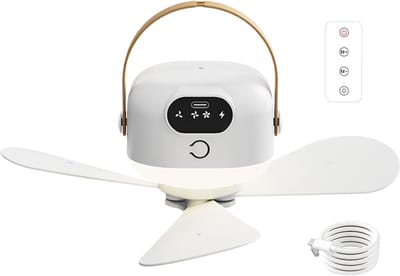 Camping Plafondventilator, USB Oplaadbare Koeler, Afstandsbediening Nachtlamp, 3 Verstelbare Snelheden, Lichtgewicht Design, Ideaal Voor Buiten & Tuin