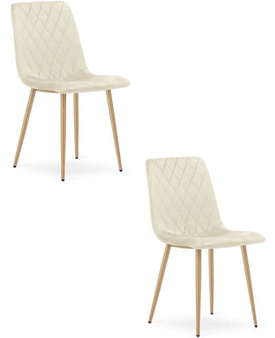 Set van 2 eetkamerstoelen - Lichtbeige fluweel - Eikenlook poten - Modern design