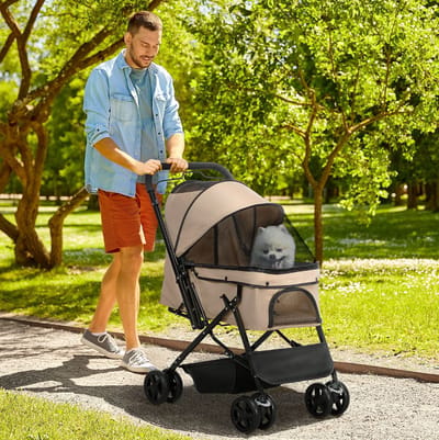 HAUSS SPOLE Dierenbuggy – 76,5 x 52 x 95 cm – Opvouwbaar – Polyester – Bruin – Voor Kleine Honden En Katten – Met Remmen