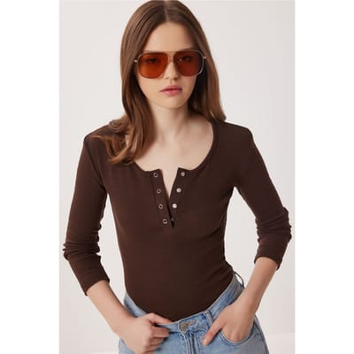 Slim Fit U-hals Lange Mouwen Blouse