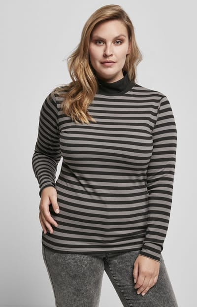 Urban Classics - Ladies Y/D TurtleneckS asphalt/black Longsleeve top - Gestreepte coltrui - XL - Grijs/Zwart