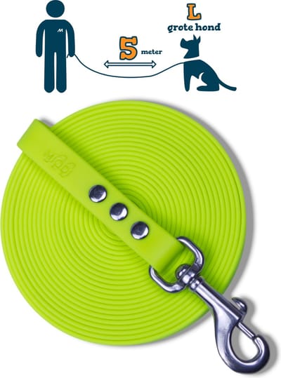 Miqdi BioThane® Sleeplijn 5 meter – zonder handvat – L/XL (19 mm) – neon geel – waterdicht & sterk