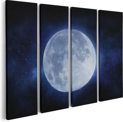 Artaza Canvas Schilderij Vierluik Volle Maan in de Ruimte - 80x60 - Foto Op Canvas - Canvas Print