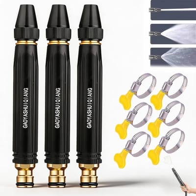 Spuitpistool voor tuinslang - 3 stuks - Hogedruk Spuitpistool - 3 Slangkoppelingen - met 6 Slangklemmen - 360-graden draaiverstelling - Messing Autowassproeikop - Veelzijdige - voor Auto Reiniging, Tuin Besproeiing en Tuinslang Aansluiting
