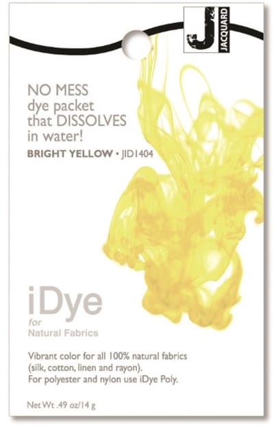 Jacquard textielverf iDye Natural 14 gr fel geel voor stoffen.