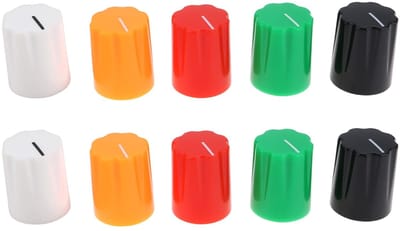 Dailygoods- Potentiometer Draaiknoppen Set van 10 - Geschikt voor Gitaarpedalen - 6,35 mm Montagegat - Eenvoudig te Installeren - Diverse Kleuren - Hoogwaardige Betrouwbaarheid - Gitaarknoppen