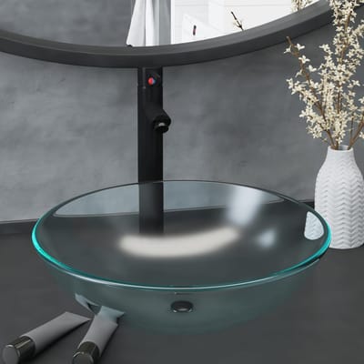 vidaXL - Wastafel - met - kraan - en - pop-up - afvoer - mat - gehard - glas