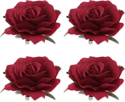 Allecto Plus - Set van 4 bloemen haarspeldjes voor balletdansers - Rode haaraccessoires voor feestelijke gelegenheden