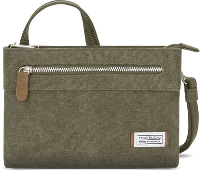 Travelon Heritage Compact Anti-diefstal Clutch Crossbody Tas – RFID mini-tas met slashbestendige band – Sage