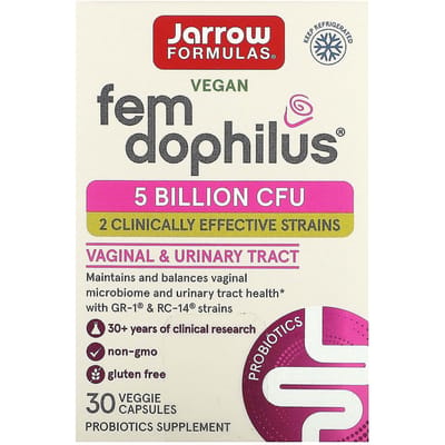 Jarrow Formulas, Vegan Fem Dophilus, 5 milliards d'UFC, 30 gélules végétales
