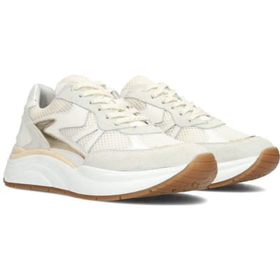 PS Poelman - maat 38 - CHARU Dames Sneakers - Wit Met Beige Combinatie