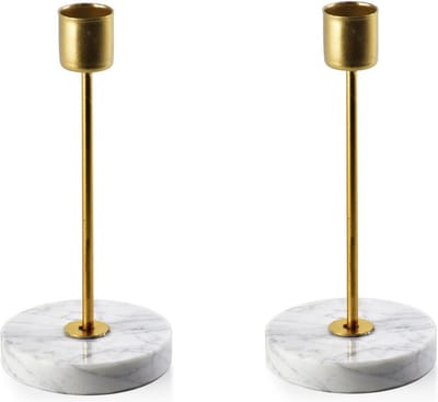 SET CEDRIC MARMEREN Kandelaars ( 2 stuks ) d7,5cm x h16,5cm