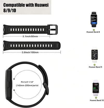 Sportief siliconen horlogebandje voor Band 8, Band 9 en Band 10 - Vervangingsbandje voor smartwatch, comfortabel en duurzaam