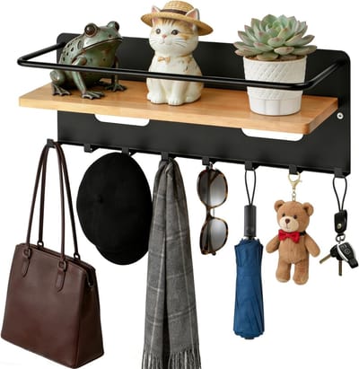 Praktische Houten Sleutelhouder met Plank en 8 Haken voor Entree, Hal en Woonkamer, Ideaal voor Sleutels en Accessoires