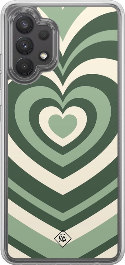 Casimoda® hoesje - Geschikt voor Samsung Galaxy A32 4G - Groen Hart Swirl - 2-in-1 case - Schokbestendig - Illustratie - Verhoogde randen - Groen, Transparant
