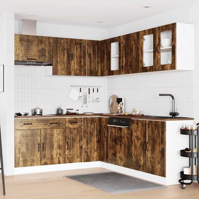vidaXL - 11-delige - Keukenkastenset - Kalmar - bewerkt - hout - gerookt - eiken