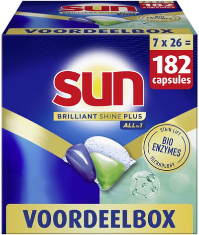 Sun Brilliant Shine Plus Vaatwascapsules - All-in 1 - met Bio-enzymentechnologie - 7 x 26 capsules