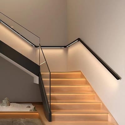 Led Trapleuning - Aluminium Wandsteun - Veilig Traplopen - Geïntegreerd Bewegingslicht - 48mm Diameter - Zwart