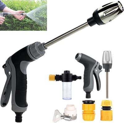 Hogedrukspuit - Watersproeier - Auto en tuin reinigen - Verstelbare straal - 41 cm - Zwart Grijs