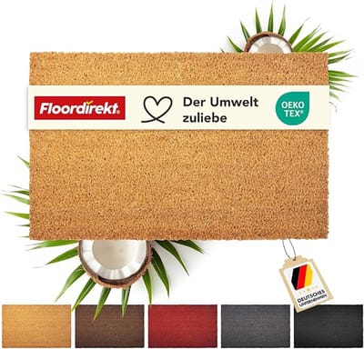 FLOORDIREKT Deurmat Kokos - Voor Binnen en Buiten - Deurmat van Kokos - Vuilvangmat voor Voordeur - Antislip - Voetschraper - Schoonloopmat Naturel - Natuur - 17 mm - 50 x 80 cm