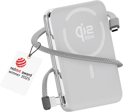 Magnetische Powerbank Qi2.2 25W Gecertificeerd - Qi2.2 25W Draadloze Powerbank met Ingebouwde USB-C Kabel 35W voor MagSafe - 10000 mAh - Snellader voor Smartphones - Van WanderS - Wit
