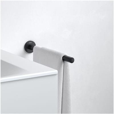 KEUCO Handdoekhouder van metaal, zwart mat, eenarmig, stijf, 33,9 cm diep, voor badkamer en gastentoilet, wandmontage, Plan Black Selection