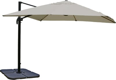 Zweefparasol MCW-A96, 3x3m (Ø4,24m) polyester aluminium/staal 23kg ~ creme-grijs met standaard, draaibaar