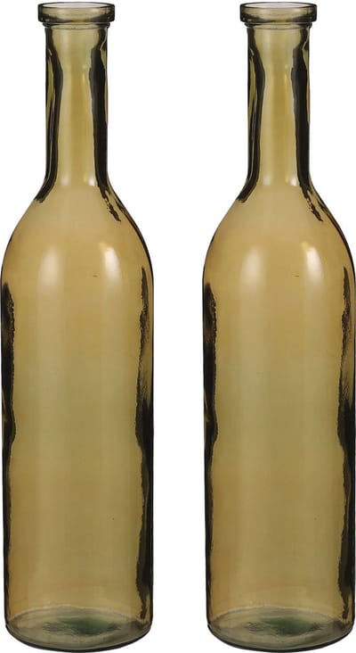 Mica Decorations Flesvaas groot - 2x stuks - Rioja - amber - eco glas - 18 x 75 cm