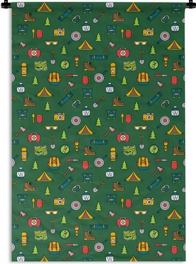 Wandkleed - Wanddoek - Kamperen - Tent - Bijl - Backpack - 120x180 cm - Wandtapijt