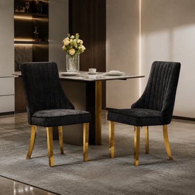 Eetkamerstoelen - Set Van 2 - Gestoffeerde eetkamerstoel - Eettafelstoel - Eetkamerstoelen - Stof - Met rugleuning - Antislip - Metaal stoelpoten - Modern Design - Zwart